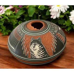 Native American Pottery Navajo Doreen Lansing Roger Nelson Seed Pot Wolf Clay‎